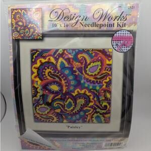 DESIGN WORKS Paisley Needlepoint Kit 10x10 Picture Acrylic Yarn Canvas NEW